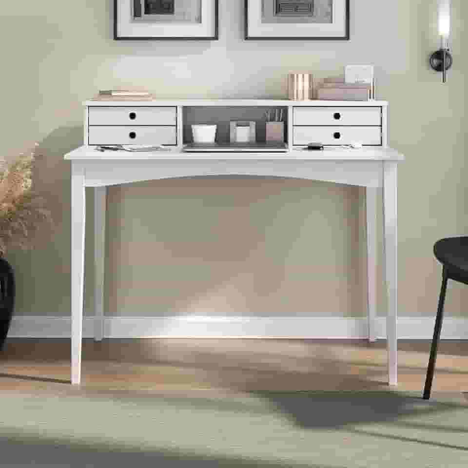 IDIMEX Escrivaninha para Quarto Retro Madeira Macica com 4 Gavetas 1 Nicho Milano Branco 110cm