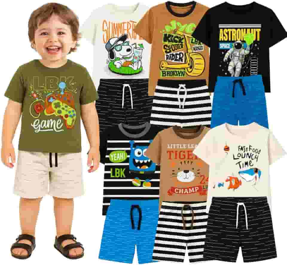 Kit sortido 4 Peças Conjunto Menino Infantil -2 Camisetas + 2 Bermudas - 2 Conjuntos Sortidos Menino
