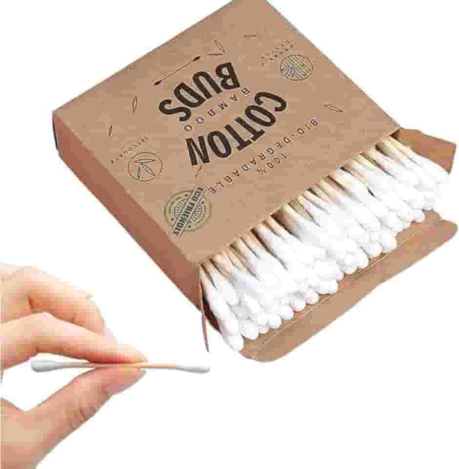 100 cotonetes de algodão de bambu – As pontas de algodão são perfeitas para trabalhos detalhados | Textura macia e controle preciso, 100% sem plástico, biodegradável, cotonetes ecológicos