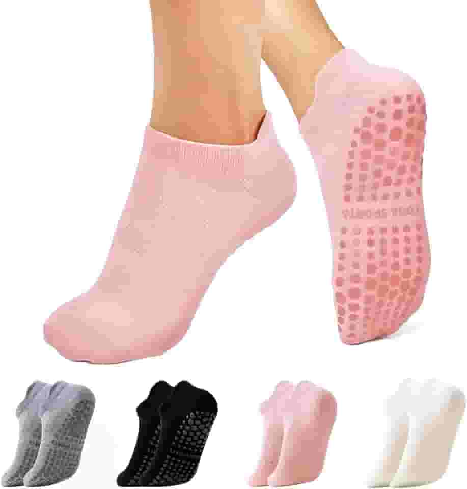 4 pares de meias de Pilates, meias de algodão de cores mistas antiderrapantes com malha respirável