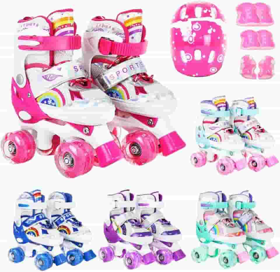 Patins 4 Rodas Infantil Ajustável Led + Kit Proteção