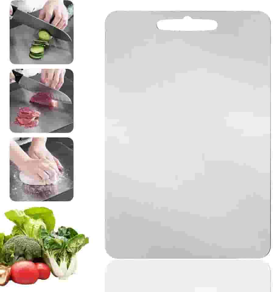 Tábua de Corte em Aço Inoxidável 304, Tábua de Carne Antibacteriana à Prova de Mofo e Arranhões - Superfície Higiênica para Churrasco, Frios, Carnes, Vegetais e Frutas (46x30cm)