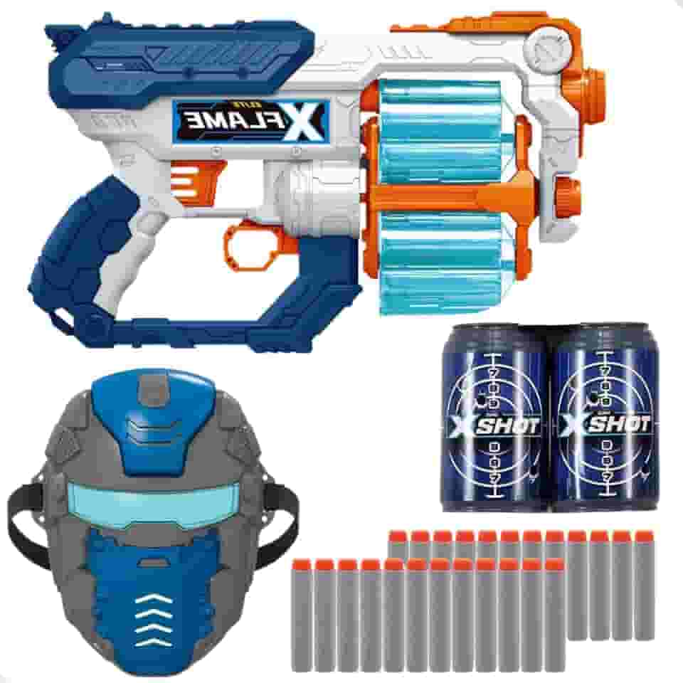 Pistola Lança Dardos Tipo Nerf, Tambor Giratório, Máscara e Alvo