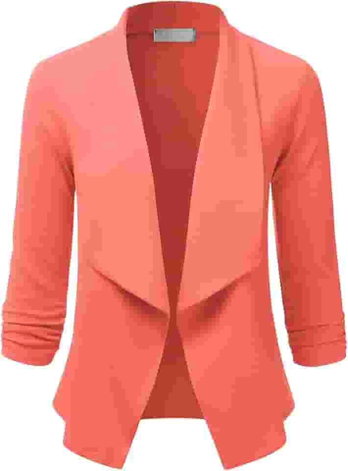 Blazer feminino de manga 3/4 aberto na frente para trabalho cardigã (P-3GG)