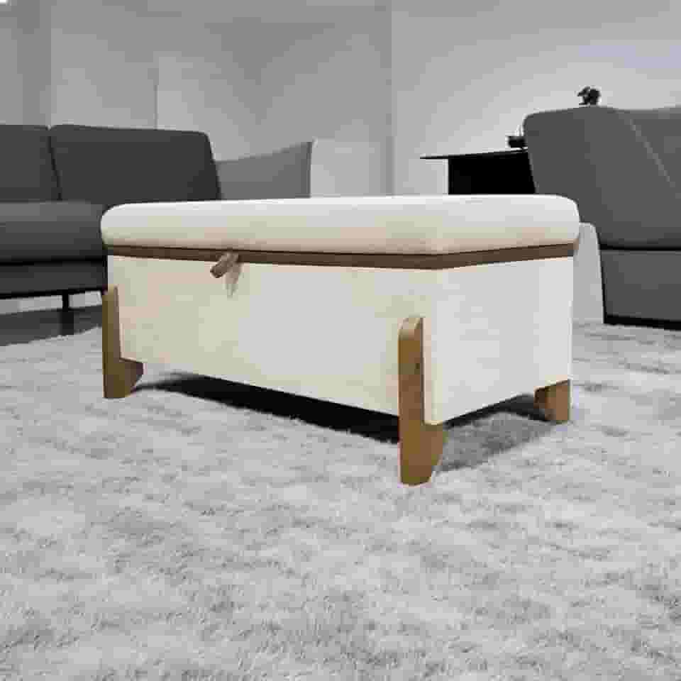 Puff Recamier Baú Para Quarto 100 cm Versallies Boucle Bege