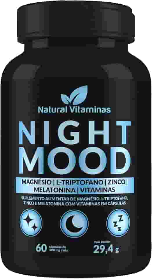 Melatonina, Triptofano, Magnésio, Zinco e Complexo B. Night Mood - 1 Pote com 60 Cápsulas de 490mg