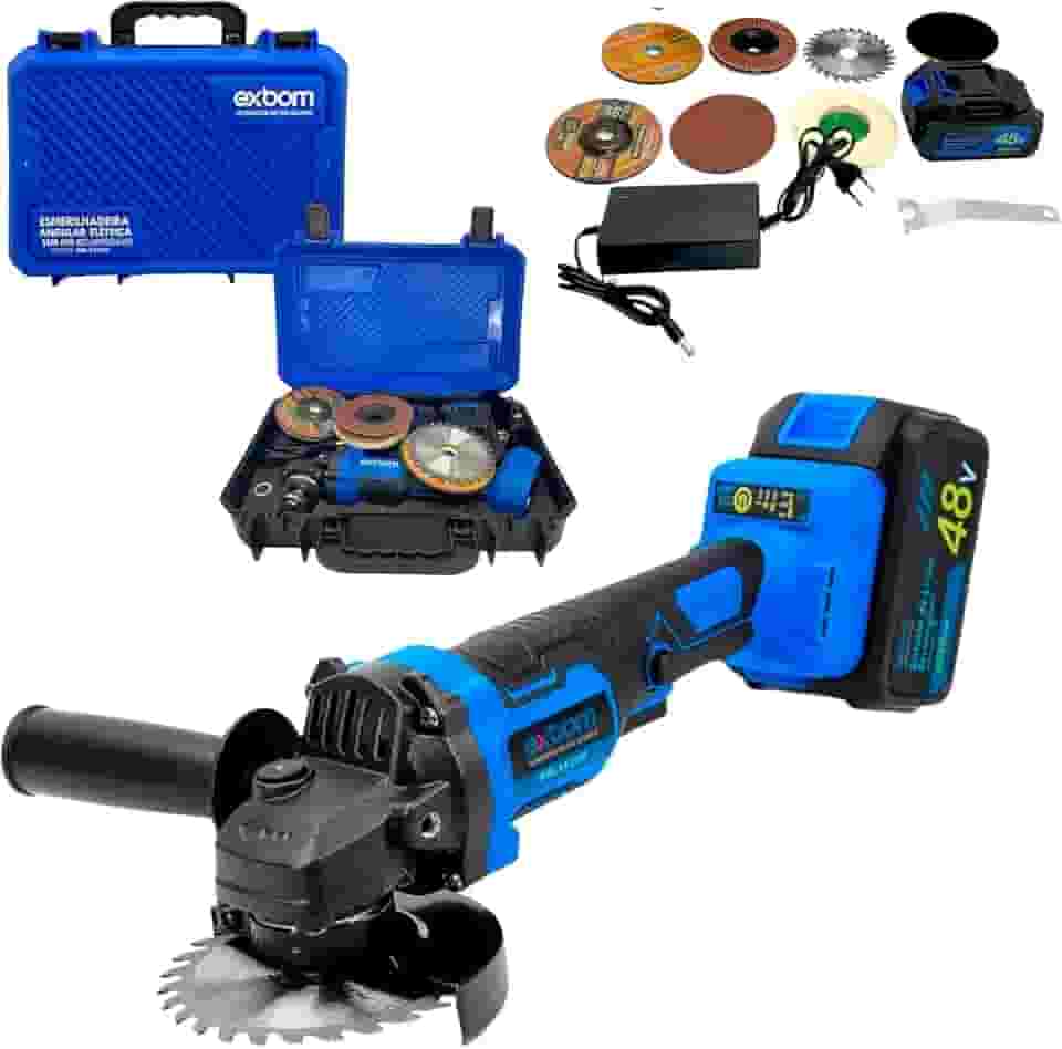 Esmerilhadeira Lixadeira Angular Recarregável 48V com 2 Baterias, Potência Profissional e Alta Eficiência