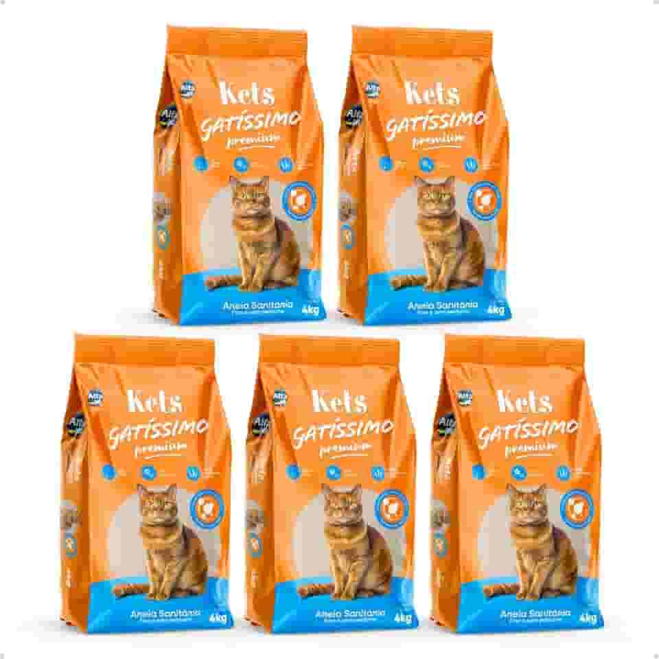 Kit 5 Areia Higiênica Sanitária Grão Fino Para Gatos 4kg Kets Gatissimo Sem Perfume Premium Natural Alfa Pet