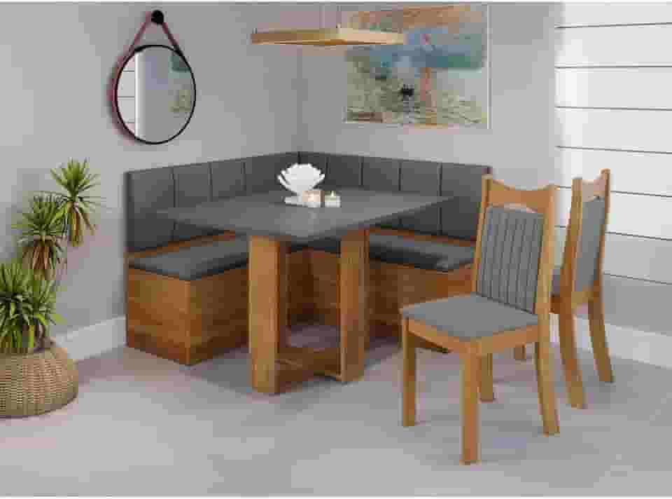 Conjunto Canto com Mesa Retangular America com 2 Cadeiras Dalas Mel/Cinza Brilho/Grafite