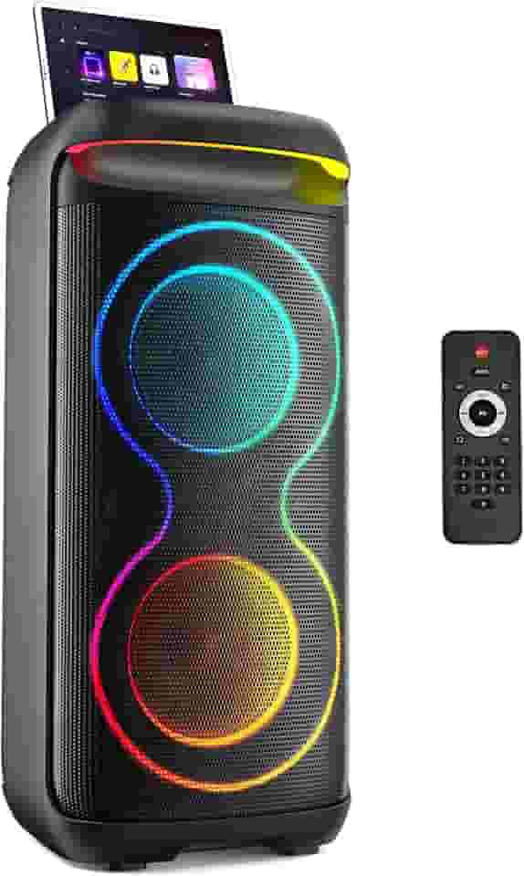JYX Caixa de Som Grande para Adultos, Partybox com Luz de Disco LED, Suporte para Entrada BT/USB/AUX/Cartão TF/TWS, Remoto, Perfeita para Uso ao Ar Livre, Casa e Subwoofers de Palco, 6500mAh, 90V-240V