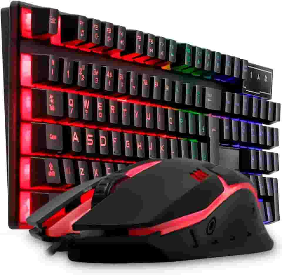Kit Gamer Teclado Semi Mecanico Gamer Iluminado, Mouse Gamer Com Led USB 3200DPI, 7 Botões