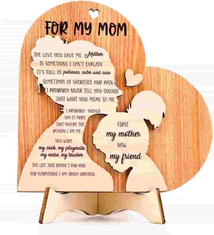 Presentes de filha de 12 cm para minha mãe, presente de madeira para o dia das mães, ideias de presente de aniversário de Natal, presente de melhor mãe de todos os tempos, primeiro coração de madeira
