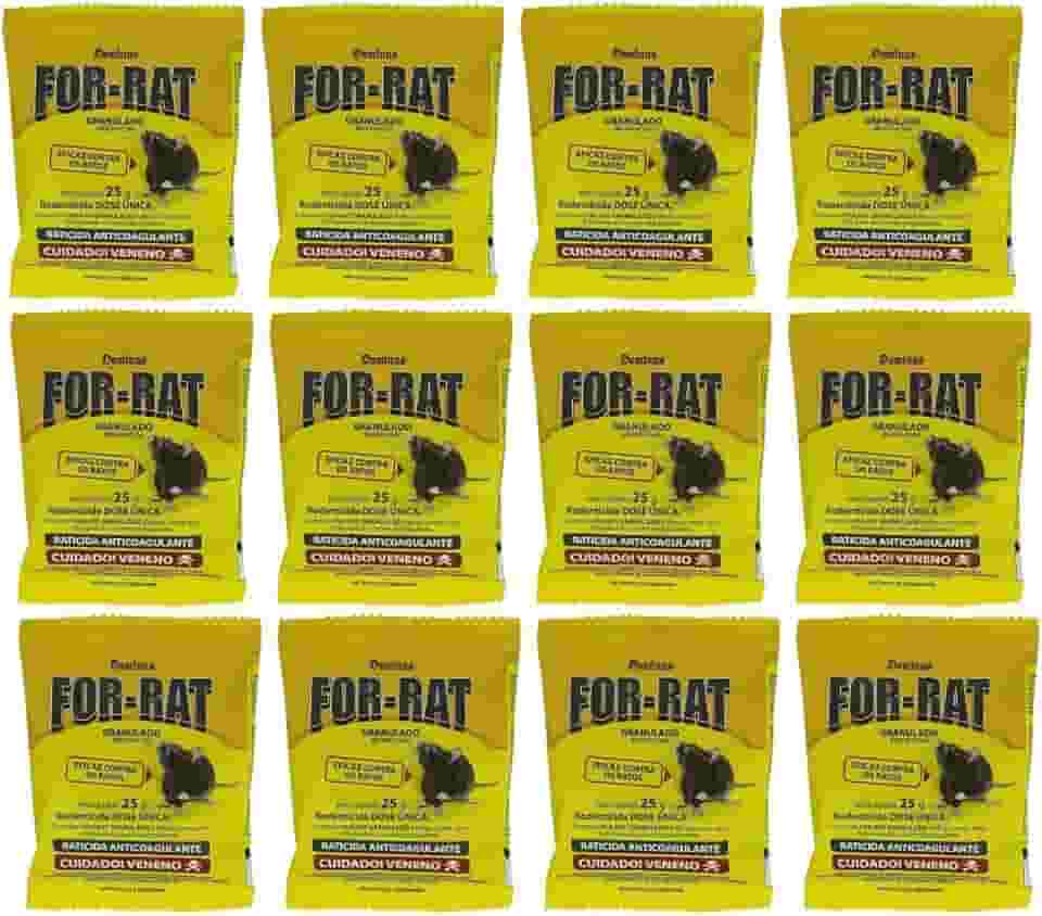 Kit 12un For-Rat Isca Mata-Ratos Granulado Sachê 25g - Isca Atrativo Para Ratos Camundongos e Ratazanas