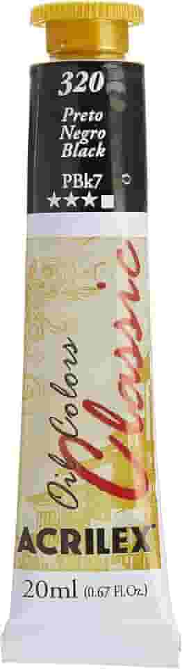 Tinta a Óleo Para Telas, Acrilex, Preto, 20 ml