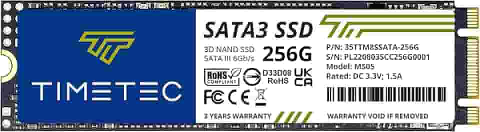 Timetec SSD 3D NAND SATA III de 256 GB, 6 Gb/s M.2 2280 NGFF 128TBW, velocidade de leitura de até 550 MB/s SLC Cache Performance Boost Unidade interna de estado sólido para PC, computador, laptop e