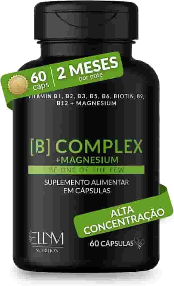 Vitaminas Complexo B e Magnésio 60 Capsulas Ellym Nutrition 2 Meses Biotina Metilfolato Metilcobalamina B1 B2 B3 B4 B5 B6