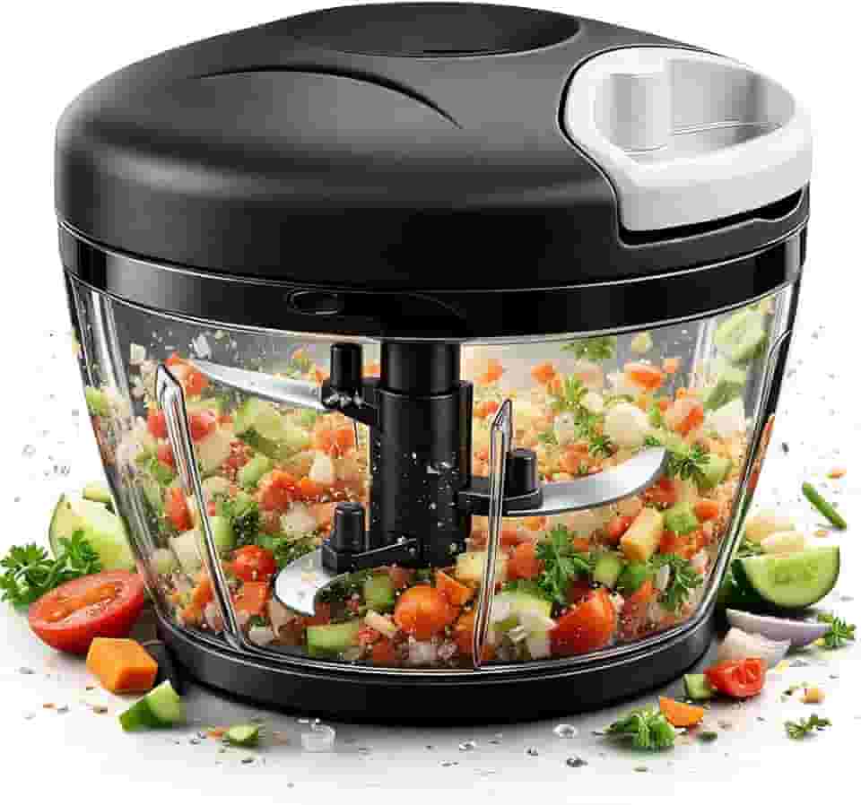 Mini Processador de Alimentos Manual, Triturador de Alho Grande 500ml - 3 Laminas Aço Inoxidavel, Triturador de Alimentos