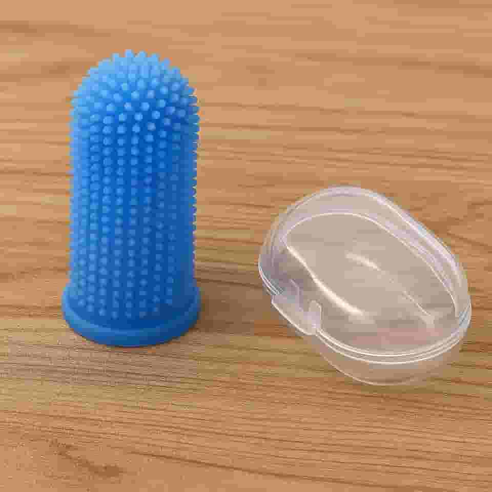 Escova de Dente Dedeira em Silicone para Cães e Gatos com Estojo, Higiene Bucal
