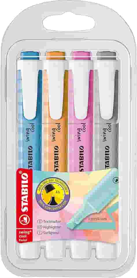 Marca-Texto – STABILO Swing Cool Pastel – Estojo com 4 unidades – Em 4 cores exclusivas