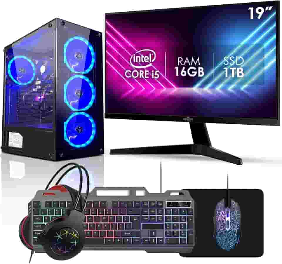 Computador Pc Gamer Completo RGB Intel Core i5 16GB SSD 1TB Kit Gamer Fonte 400W Monitor 19" Strong Tech
