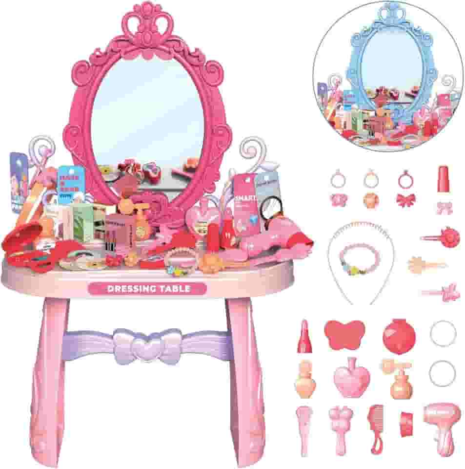 Penteadeira Brinquedo Princesa Maquiagem Espelho Menina Acessórios Faz de Conta (Rosa)