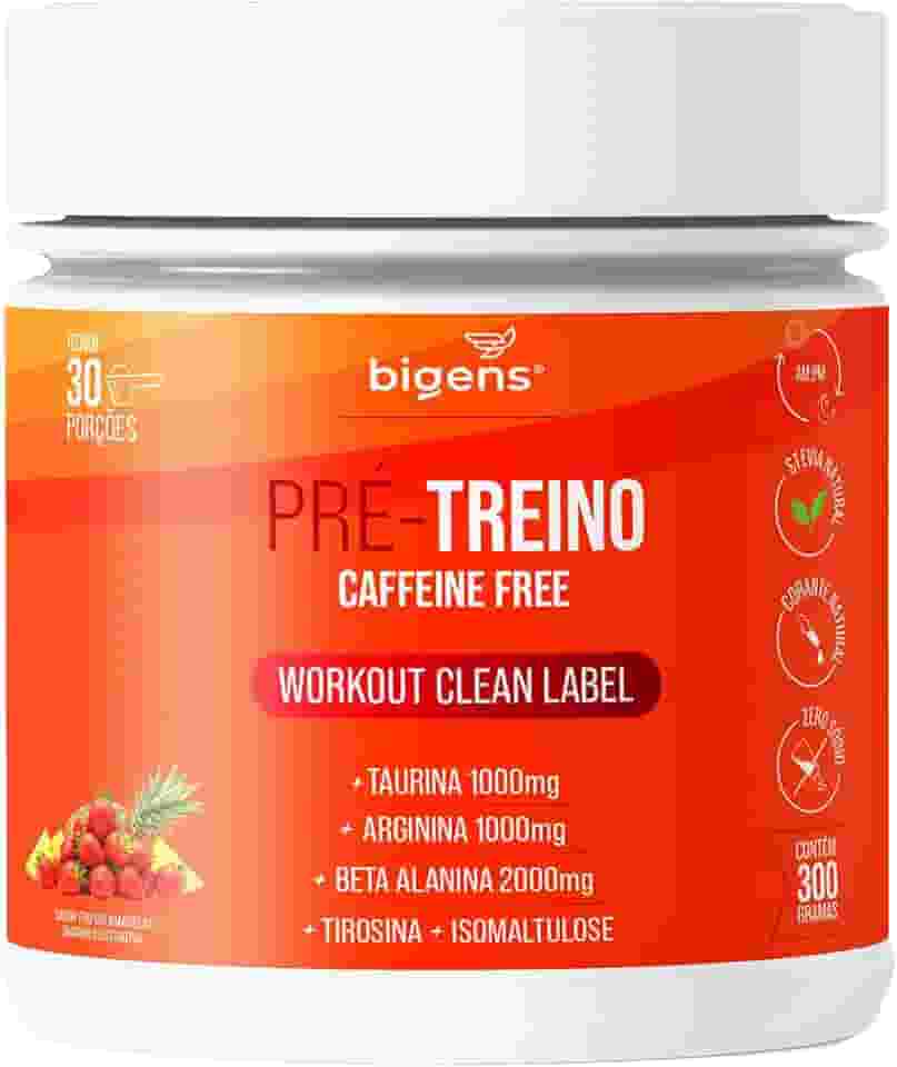 Pré Treino Bigens, Sem Cafeína, Adoçantes e Corantes Naturais, 300g (Unidade, Morango e Abacaxi)