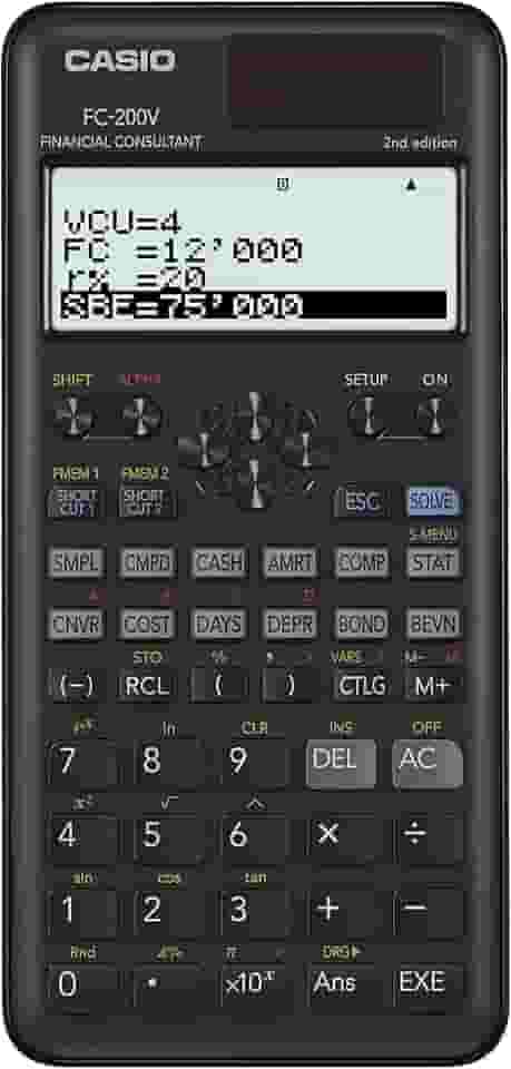Casio FC-200V-2 Calculadora financeira, 16,2 x 7,7 x 1,1, preto