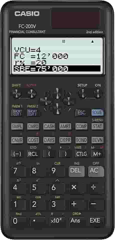 Casio FC-200V-2 Calculadora financeira, 16,2 x 7,7 x 1,1, preto