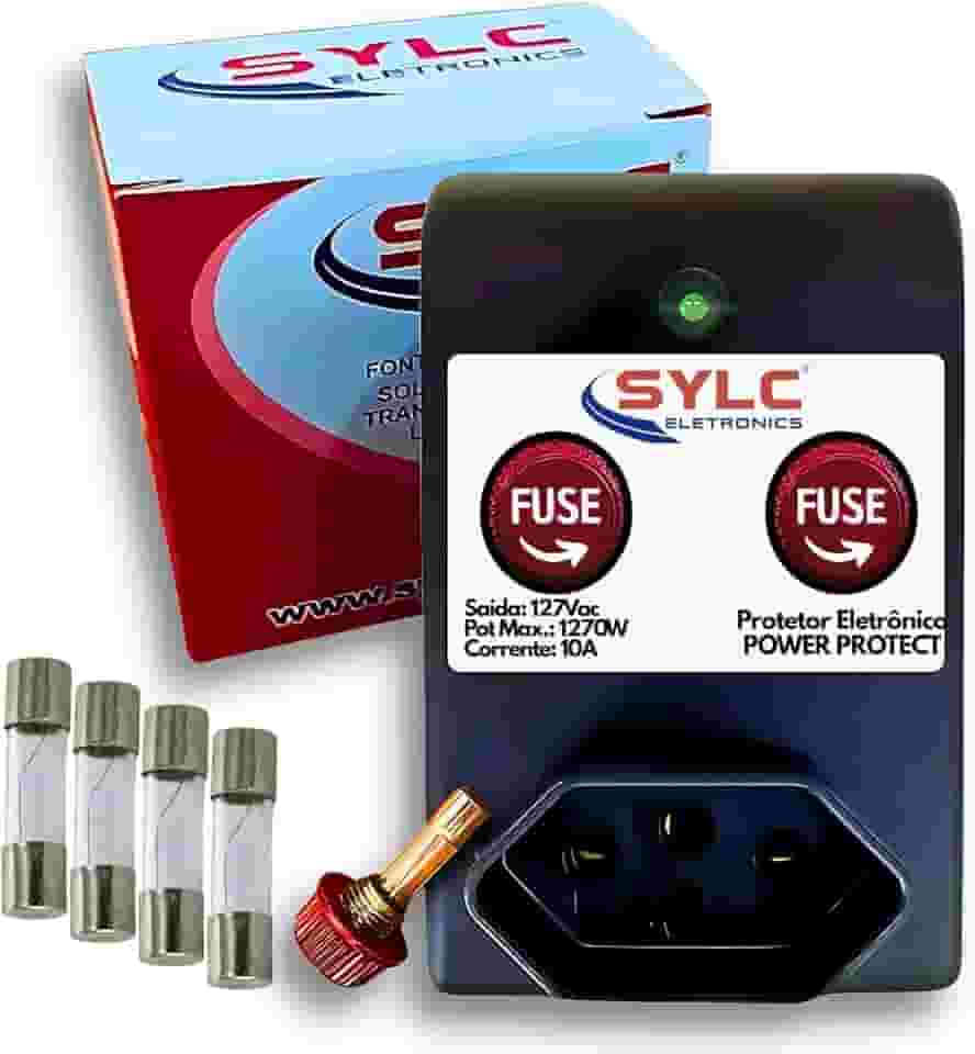 Protetor Elétrico Contra Surtos, Picos de Corrente e Raios 10A Para Geladeiras e Freezers, Caixa Plástica ABS Antichama, Tomada Macho 2 Pinos, Fêmea 3 Pinos, LED Indicador (127V)