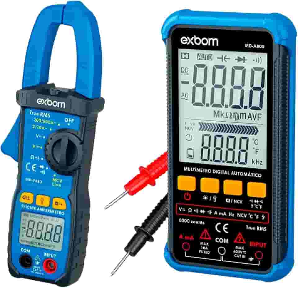 Kit Multímetro Digital + Alicate Amperímetro True RMS – NCV, Termômetro, Lanterna e CAT III 600V