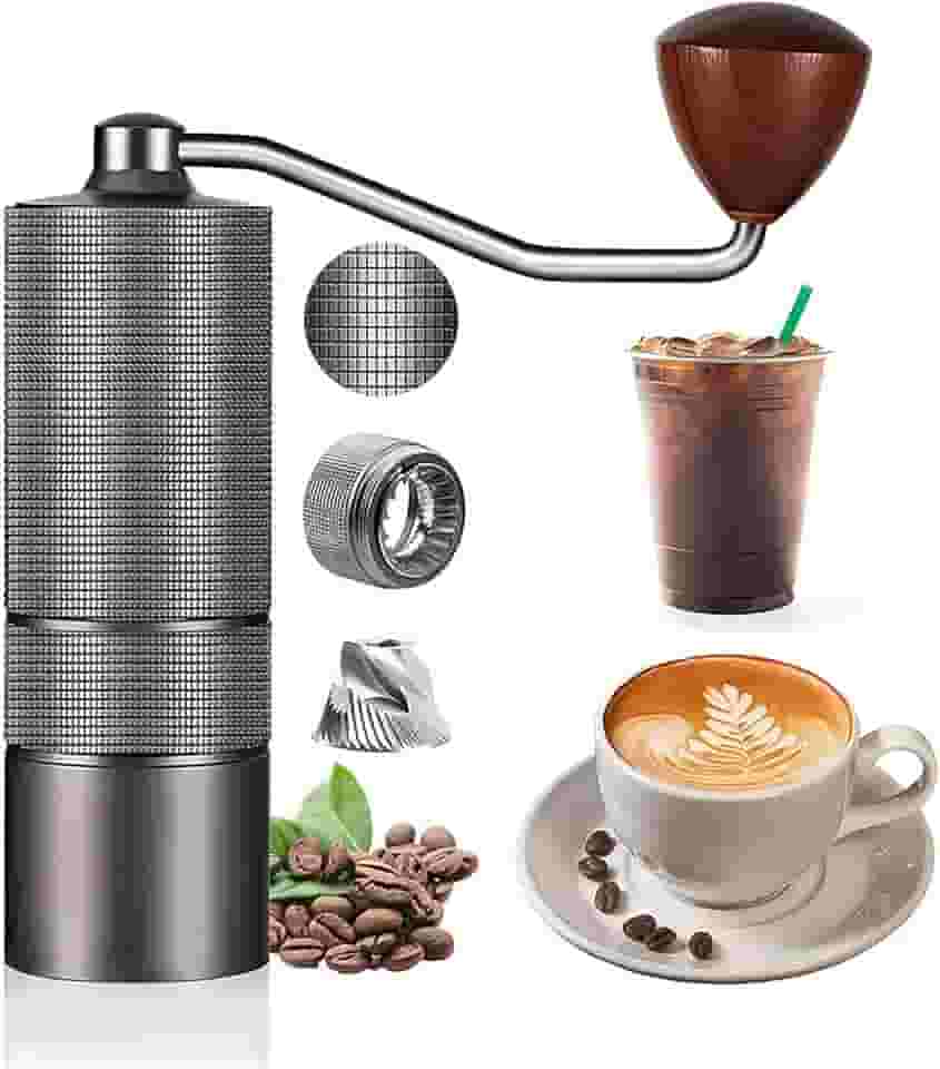 Moedor de Café Manual, com Mós Cônicas Ajustáveis para Moagem Grossa ou Fina, Ideal para Uso Doméstico, Viagens ou Acampamentos (Cinza)