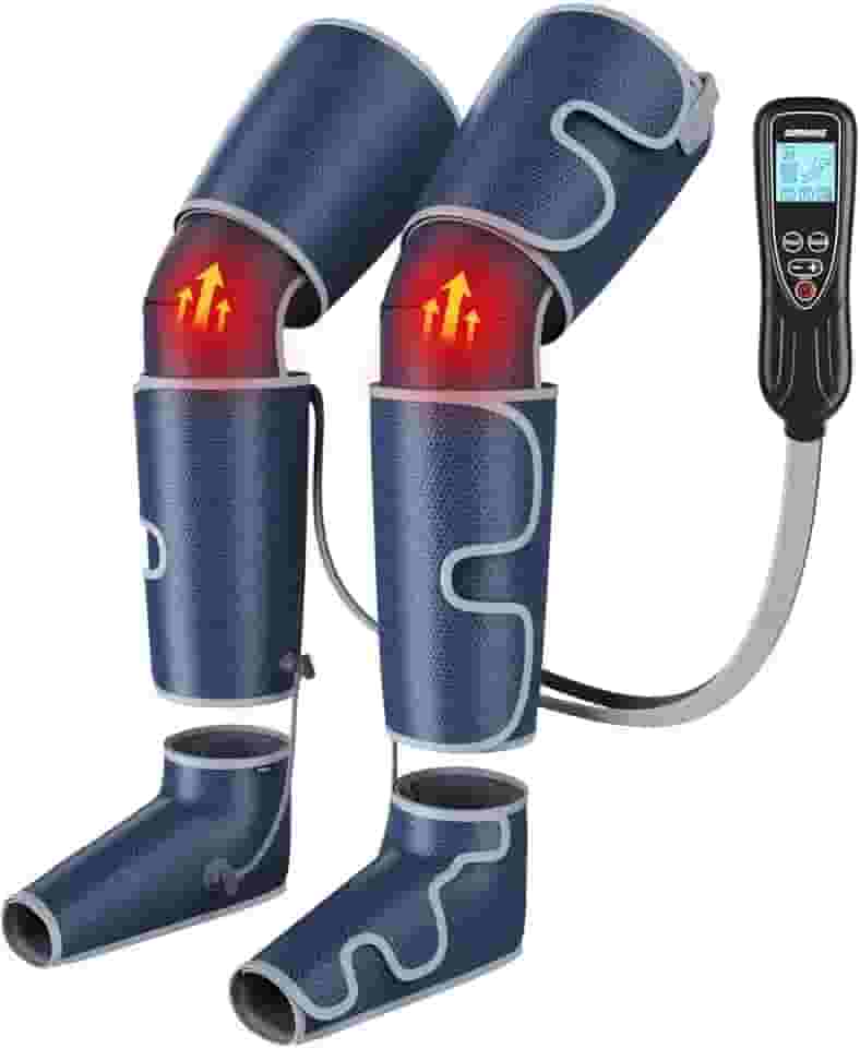 Massageador de perna para circulação e alívio da dor elegível para FSA HSA, massagem de compressão de ar para os pés com 3 níveis de calor, 4 modos, joelho e coxa 4 em 1, terapia de aquecimento do