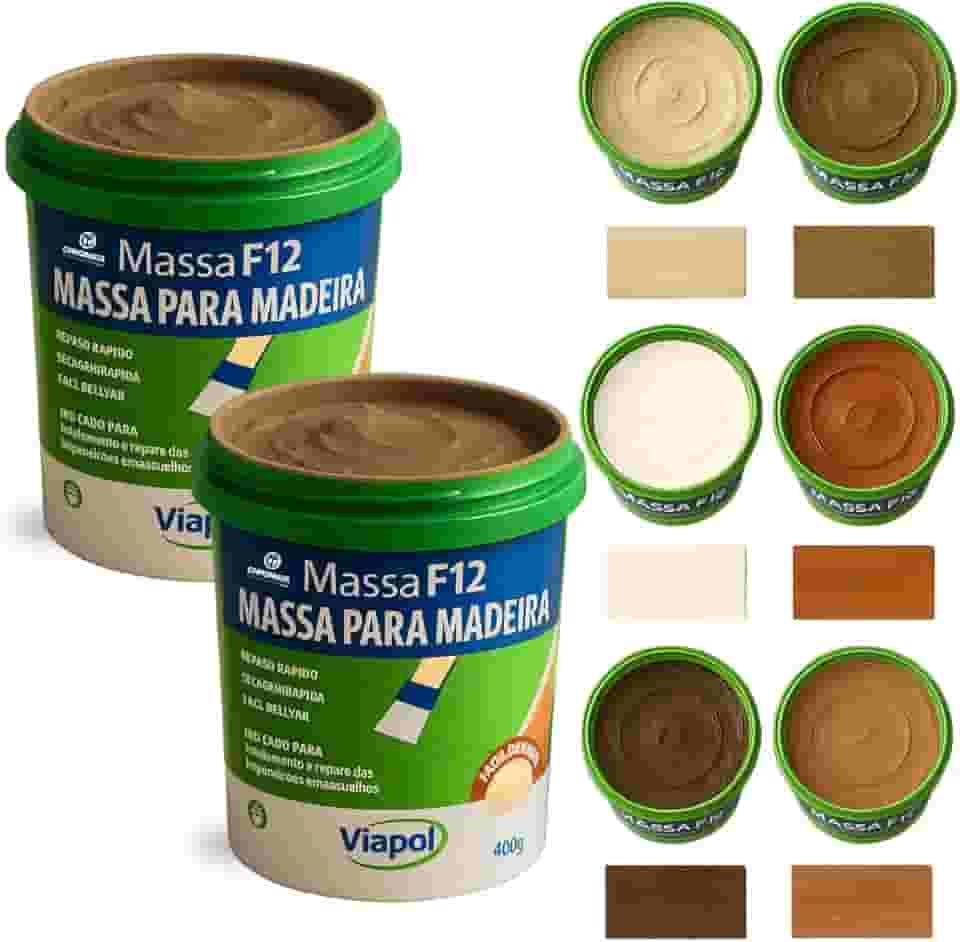 KIT 2 Massa F12 De Calafetar E Correção Madeira 400g - Cores (SUCUPIRA)
