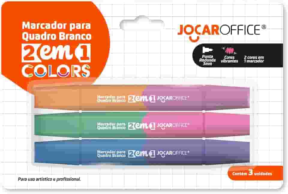MARCADOR PARA QUADRO BRANCO 2 EM 1 CORES VIBRANTES - BLISTER C/ 3 UND JOCAR OFFICE