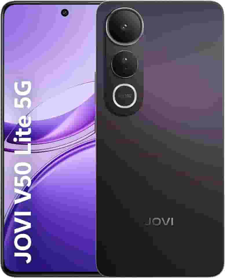 Smartphone JOVI V50 Lite 5G – 256GB, 8+8GB RAM, Dimensity 6300, Tela AMOLED 6,77" 120Hz, Câmera 50MP + Selfie 32MP, Bateria 6500mAh com Carregamento 90W, Android 15, Resistência IP65, Preto Eclipse