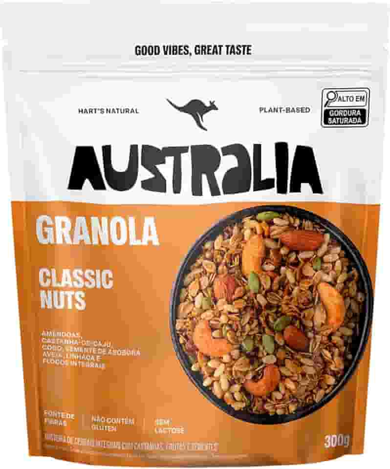 Hart's Natural Granola Australia Classic Nuts | Granola Sem Glúten, Sem Lactose, Vegano | 100% Natural | Alto em Fibras | Snack Saudável | 300g