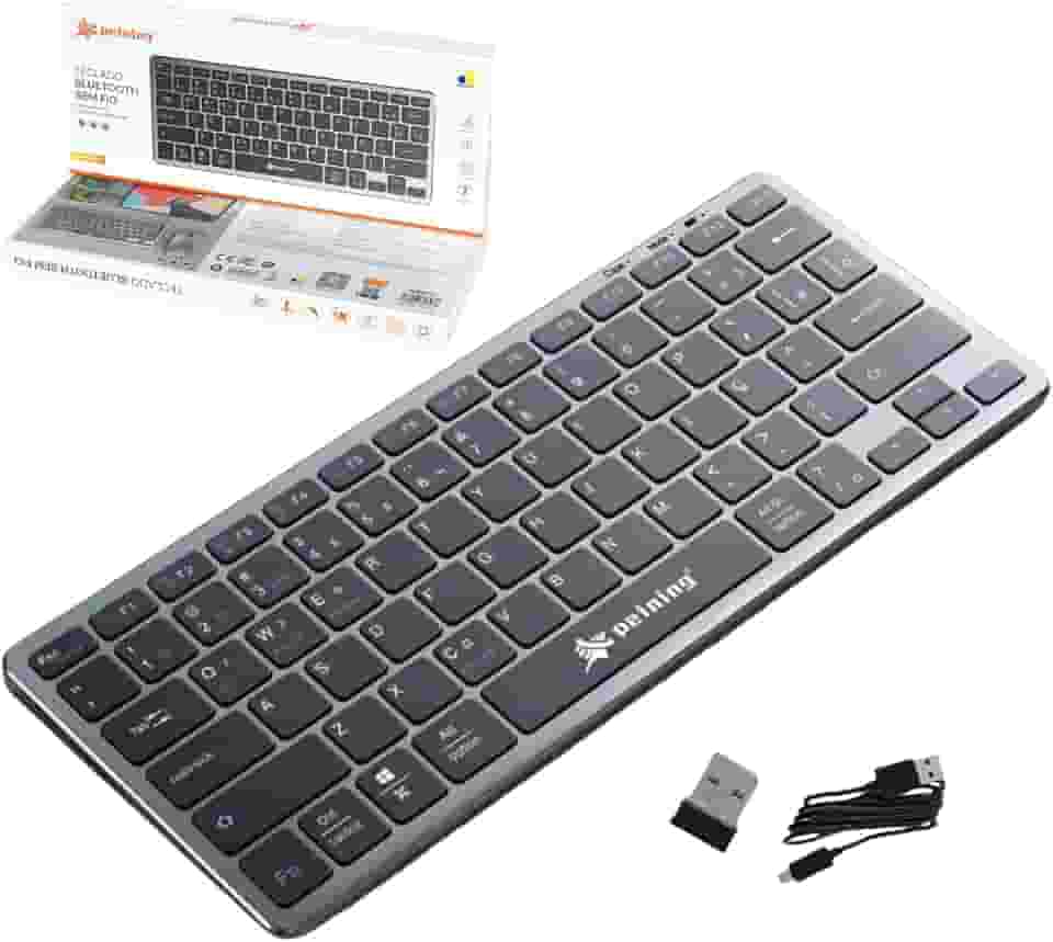 Teclado Sem Fio Bluetooth Peining – Silencioso, Compacto e Recarregável, USB + Bluetooth, Compatível com Windows, Android e iOS – Alta Performance e Conforto