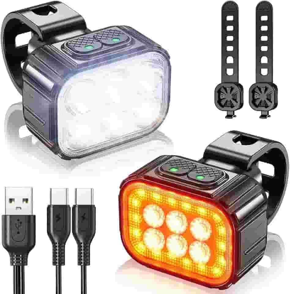 Kit Luzes para Bicicleta com Farol de 6 LEDs e Lanterna Traseira LED para Segurança e Alta Visibilidade