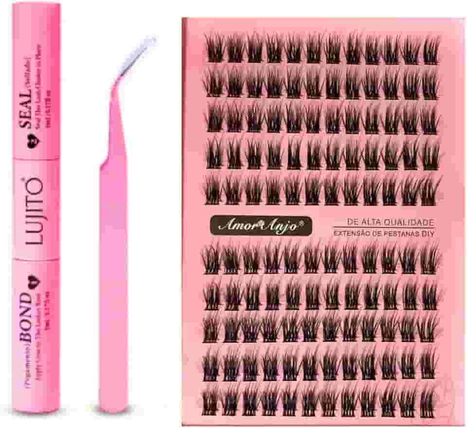 Kit Completo de Cílios Tufinhos Magnéticos Rosa Amor & Anjo com Cola, Pinça e Selador (05)