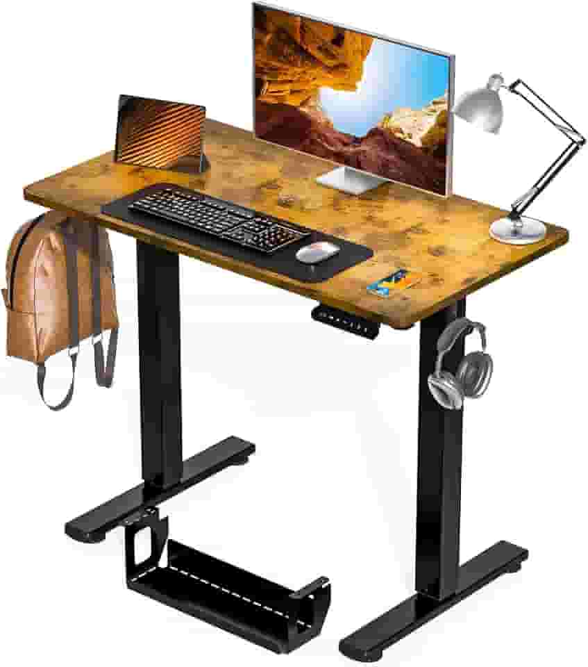 Kingant Mesa de pé ajustável pequena mesa elétrica de pé [89 x 51 cm] - Suporte ergonômico para sentar em casa, escritório, computador, mesa, mesa de trabalho com gerenciamento de cabos