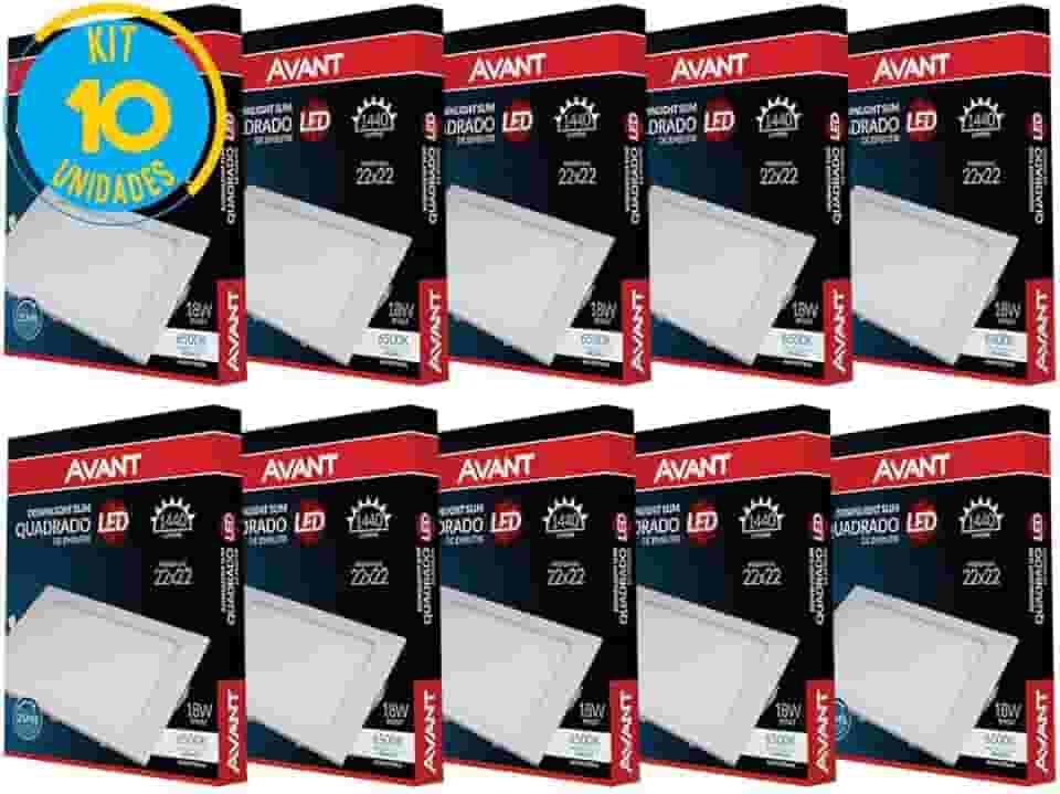 Kit 10 Paineis Plafon Led 18W Embutir Quadrado Branco Avant