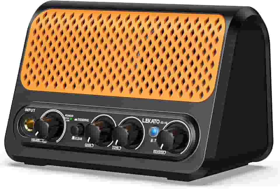 LEKATO Mini Amplificador De Guitarra, Amplificador Portátil De Guitarra Elétrica De 10 W Com Canal Limpo E Overdrive, Reverb, Amplificador De Guitarra Pequeno Bluetooth Para Prática (Preto-Laranja)