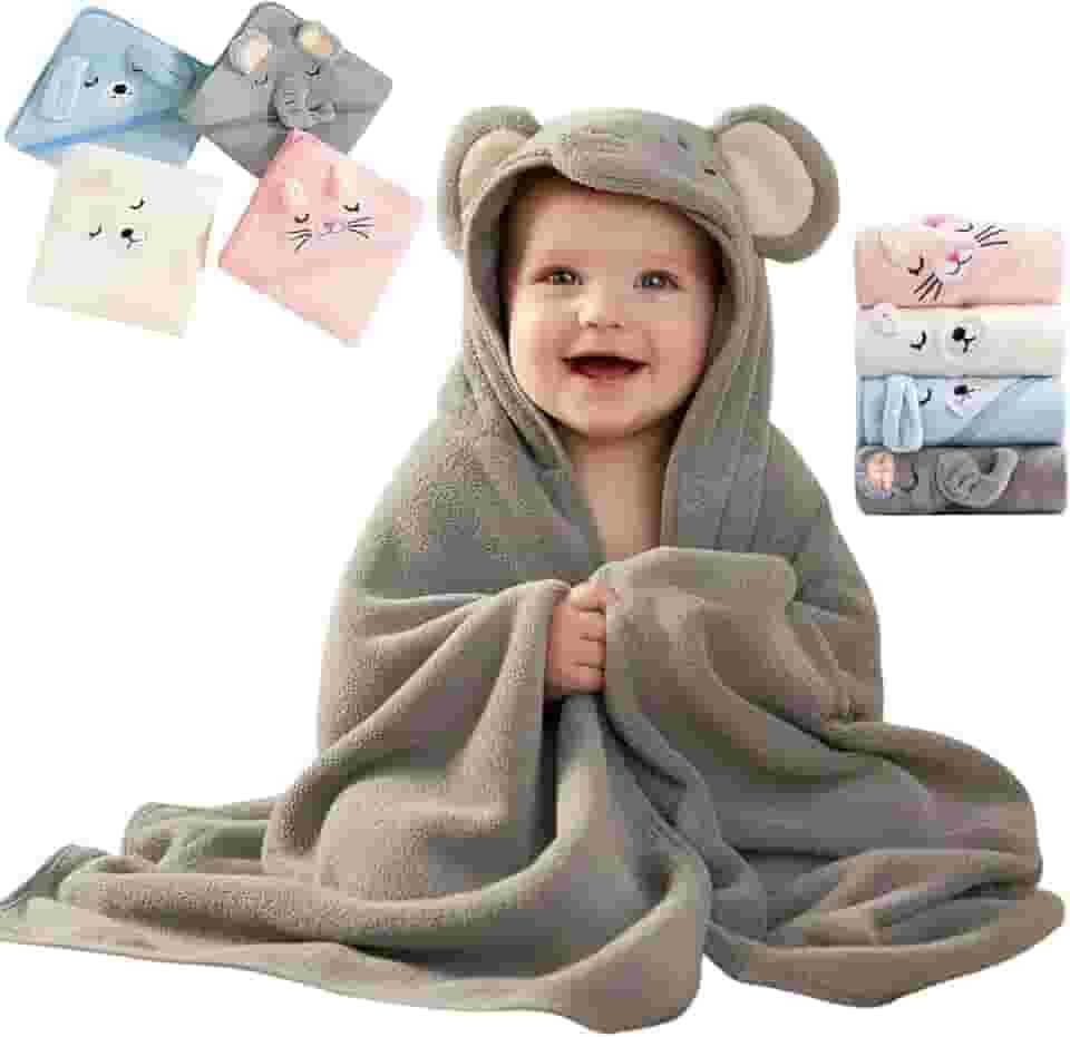 Toalha De Banho Infantil Soft Com Capuz Bichinho Bordado Algodão Toque Extremamente Macio Suave Para Pele do Bebê Recém Nascido, Cobertor Para Recém-Nascidos, Super Absorvente (Cinza)