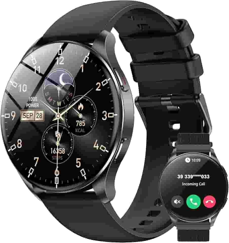 IOWODO W40 Smartwatch com Tela AMOLED 1.43" - Relógio Inteligente Bluetooth para Chamadas, 100+ Modos Esportivos, 2 Pulseiras (Preto) - Unissex