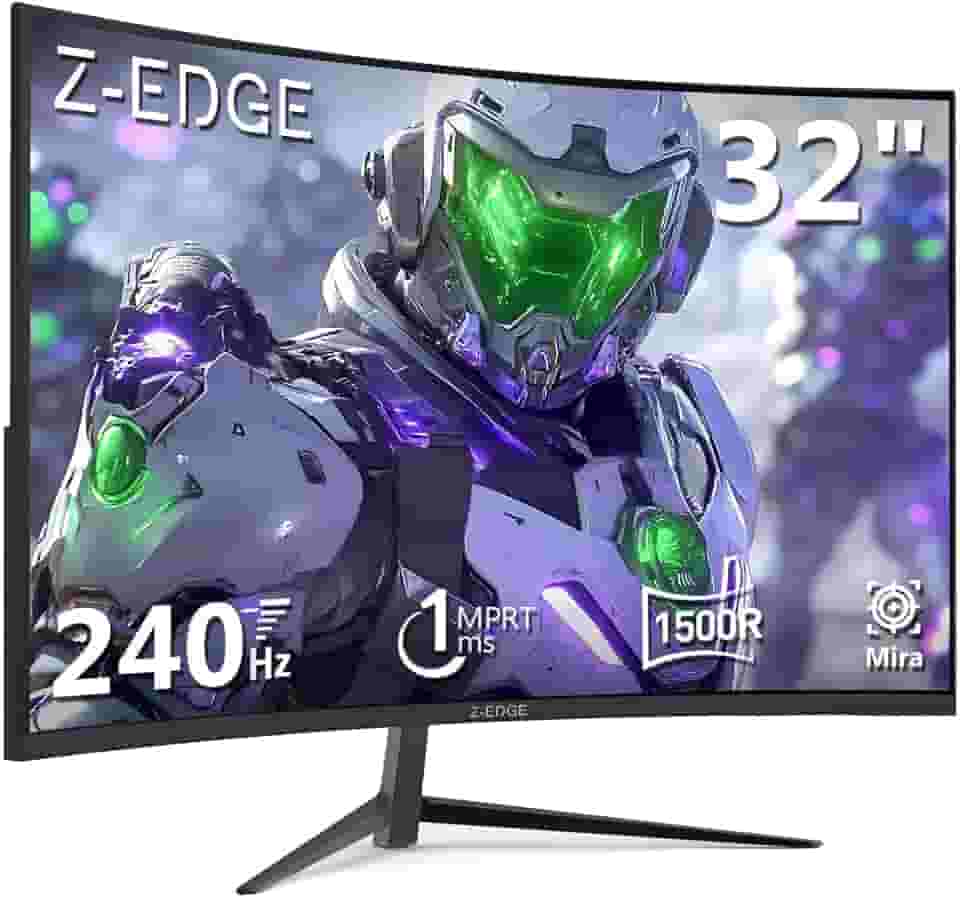 Monitor gamer curvo Z-Edge de 32Fpolegadas e 240 Hz, 1 ms MPRT, Full HD 1080P, painel VA, tela LED curva 16:9, brilho de 300 cd/m², 98% sRGB, FreeSync, DisplayPort e HDMI
