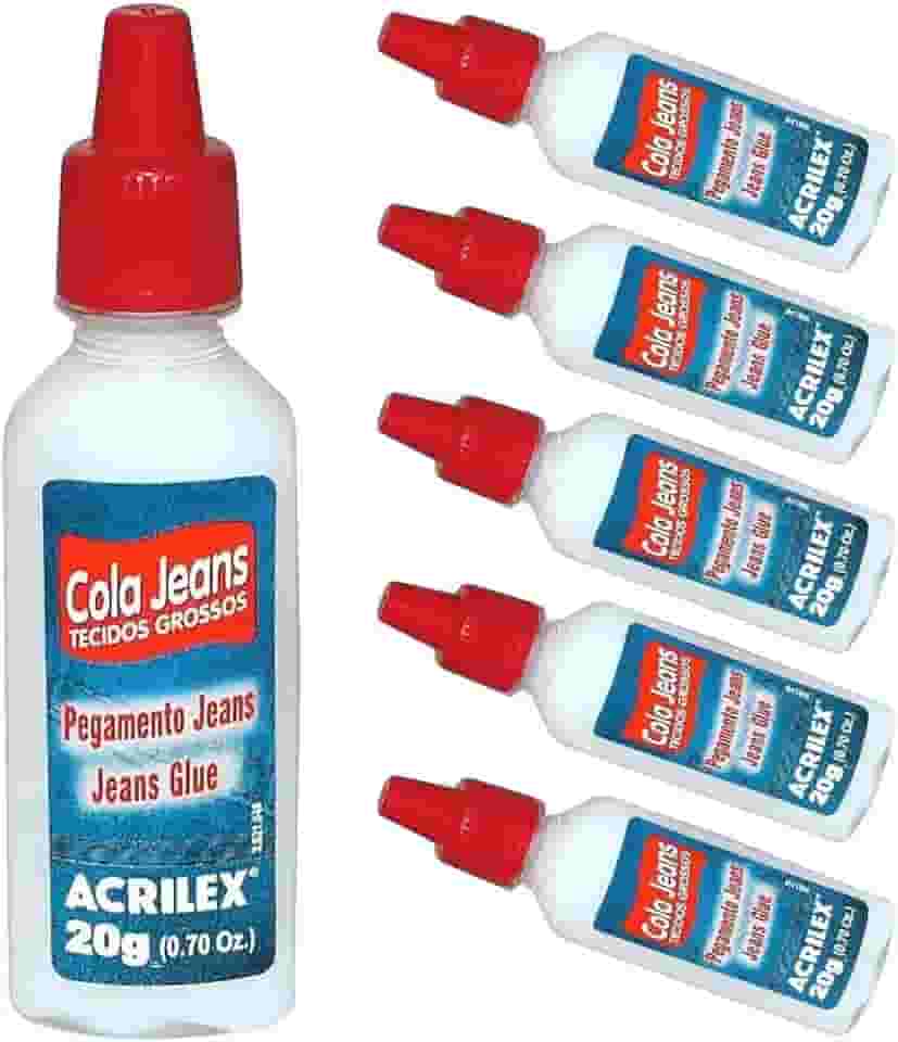 Cola Jeans 20g 17920 Kit com 6 Unidades | Alta Fixação para Jeans e Tecidos Grossos | Cola Atóxica Resistente à Água para Reparos e Customizações