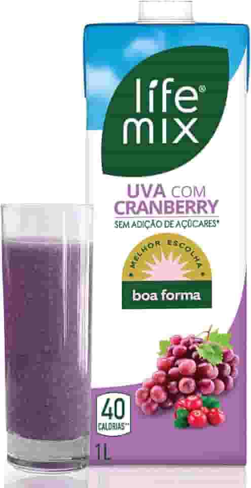 LIFE MIX - Suco de Uva com Cranberry Natural Baixa Caloria - Sem Conservantes e Corantes, Sem Adição de Açúcares - Vitaminas C e D, Cálcio, Fibras e Ácido Fólico - Vegano - 1L