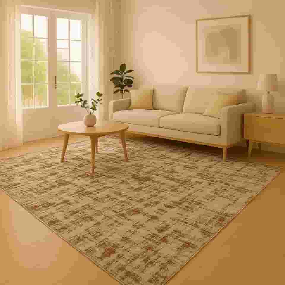 Tapete Jacquard para Sala 3x2 - Tapete Antiderrapante com Base EVA para Quarto e Escritório (Obra Arte Branco/Marrom,2.00x1.50)