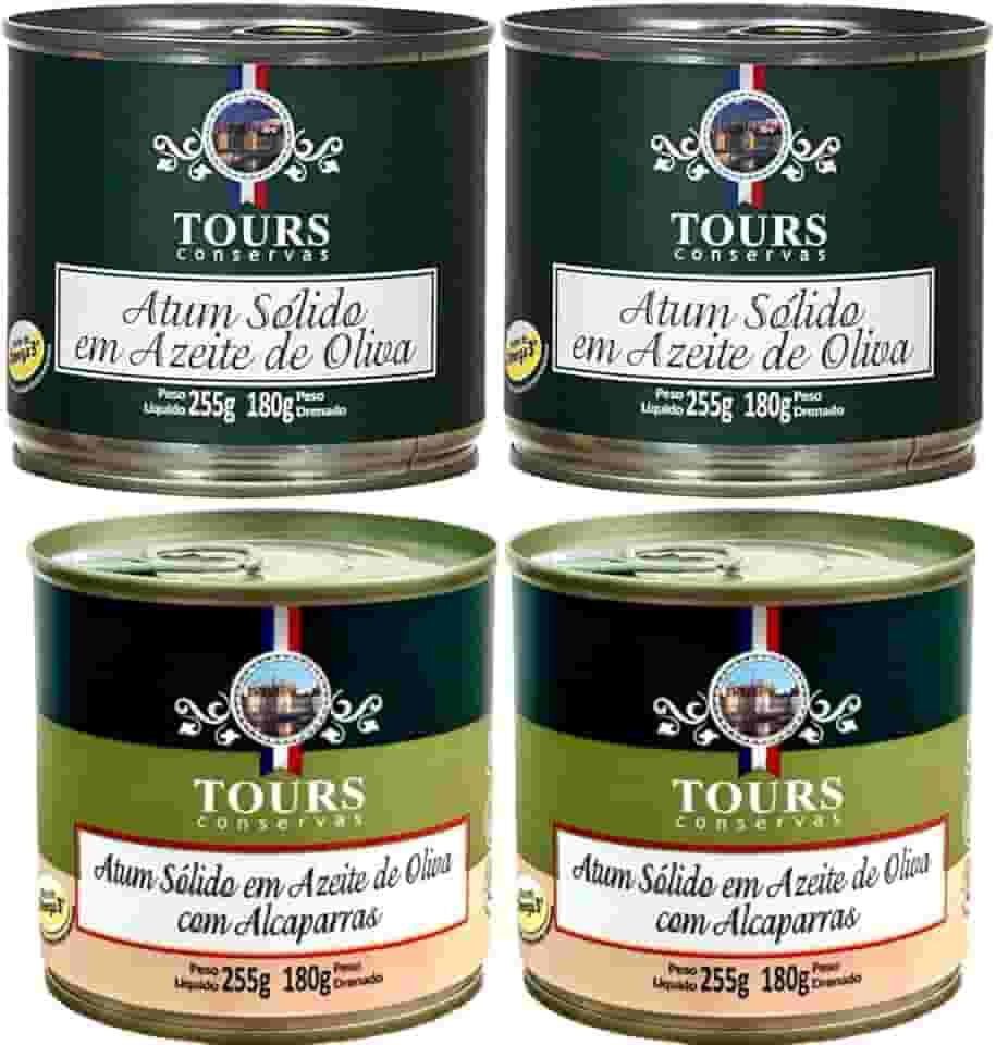 Atum em Lata Sólido Tours em Azeite de Oliva e Azeite com Alcaparras - 4 Un. - 255g