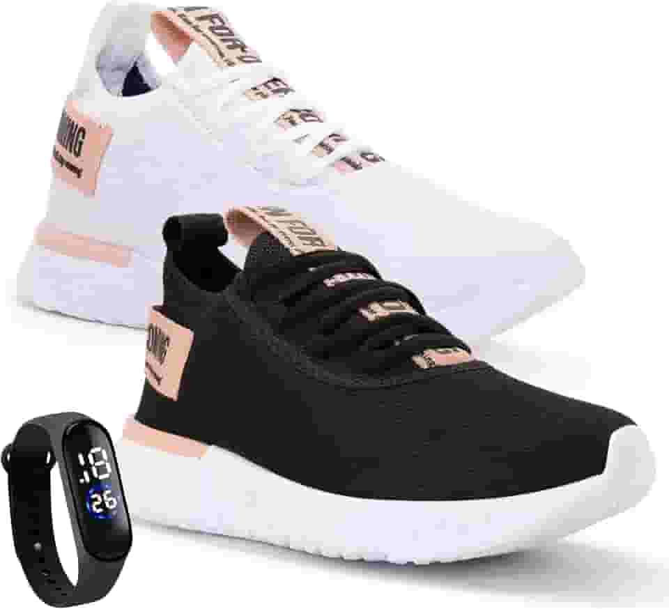 Kit 2 Tênis Feminino De Caminhada Macio Para Academia Leve Conforto + Relógio